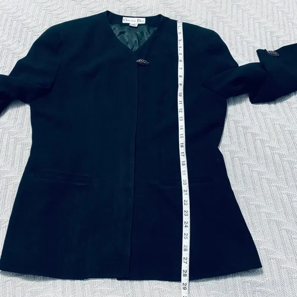 Vintage Christian Dior black collarless blazer